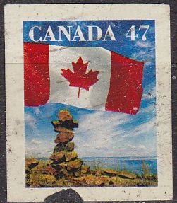 z vendido Canada 1999 Scott 1707 Sello º Bandera y Inukshuk usado pequeño corte parte inferior